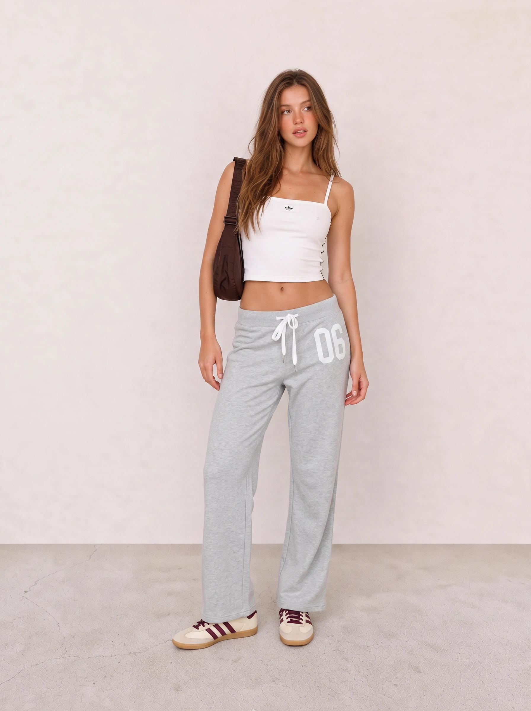 White Cami and Grey Sweatpants Athleisure Outfit