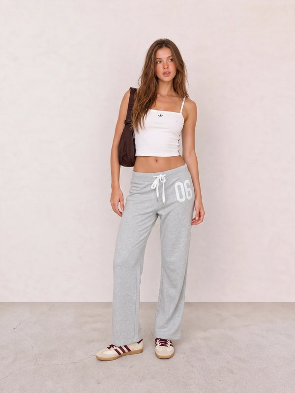 White Cami and Grey Sweatpants Athleisure Outfit