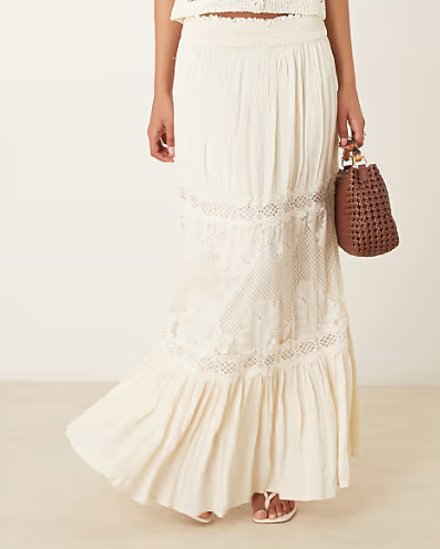 Cream Lace Panel Maxi Skirt