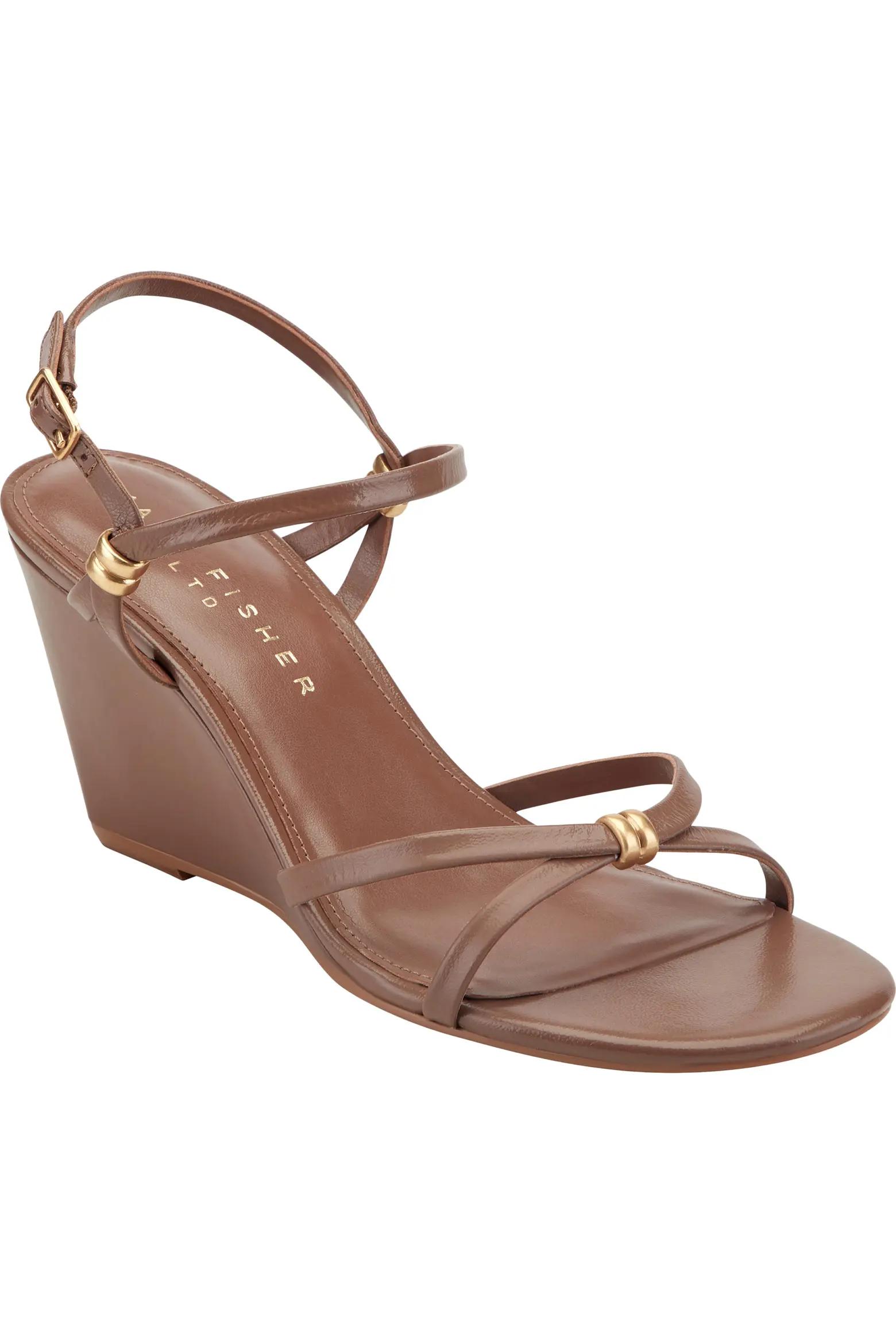 Brown Strappy Wedge Sandals