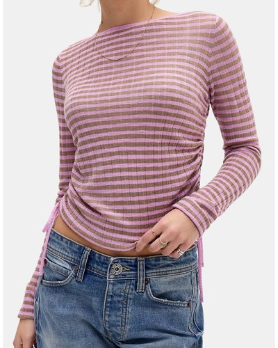 Mauve Striped Ruched Top