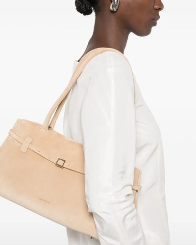 Structured Beige Top-Handle Bag