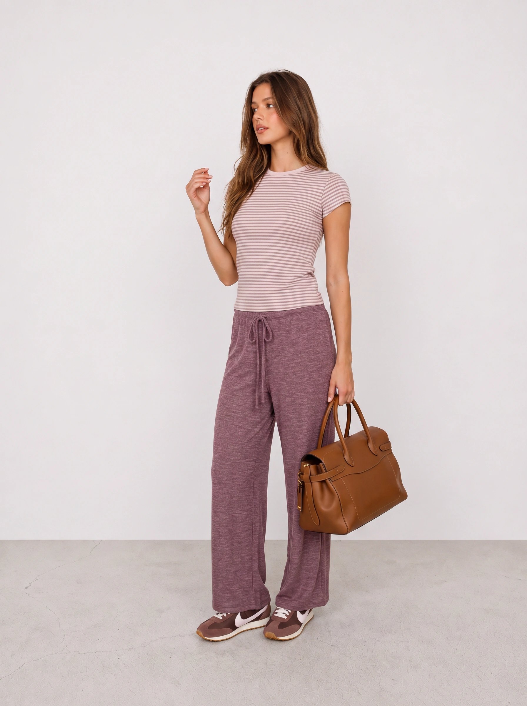 Pink Stripe Tee and Mauve Lounge Pants Outfit