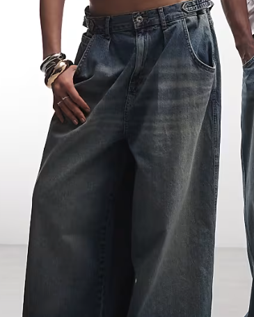Dunkel gewaschene Wide-Leg-Jeans