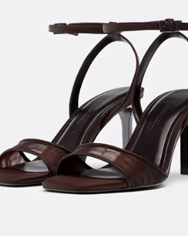 Dark Brown Ankle-Strap Stiletto Sandals