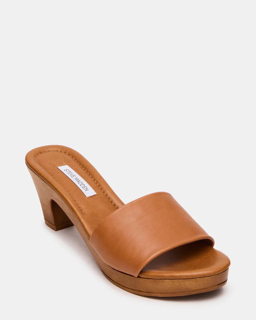 Tan Leather Heeled Mules