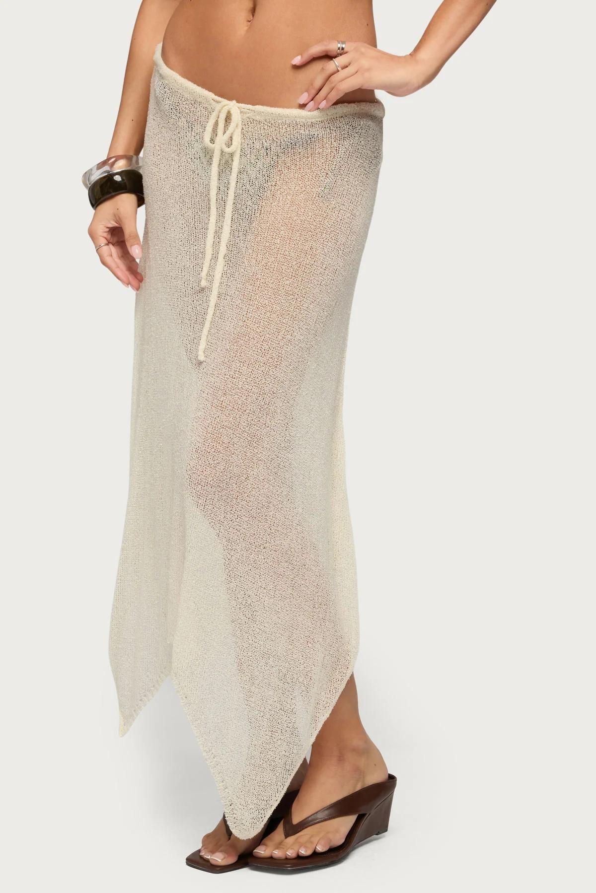 Cream Open-Knit Midi Skirt