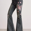 Dark Wash Floral Embroidered Flare Jeans
