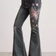Dark Wash Floral Embroidered Flare Jeans