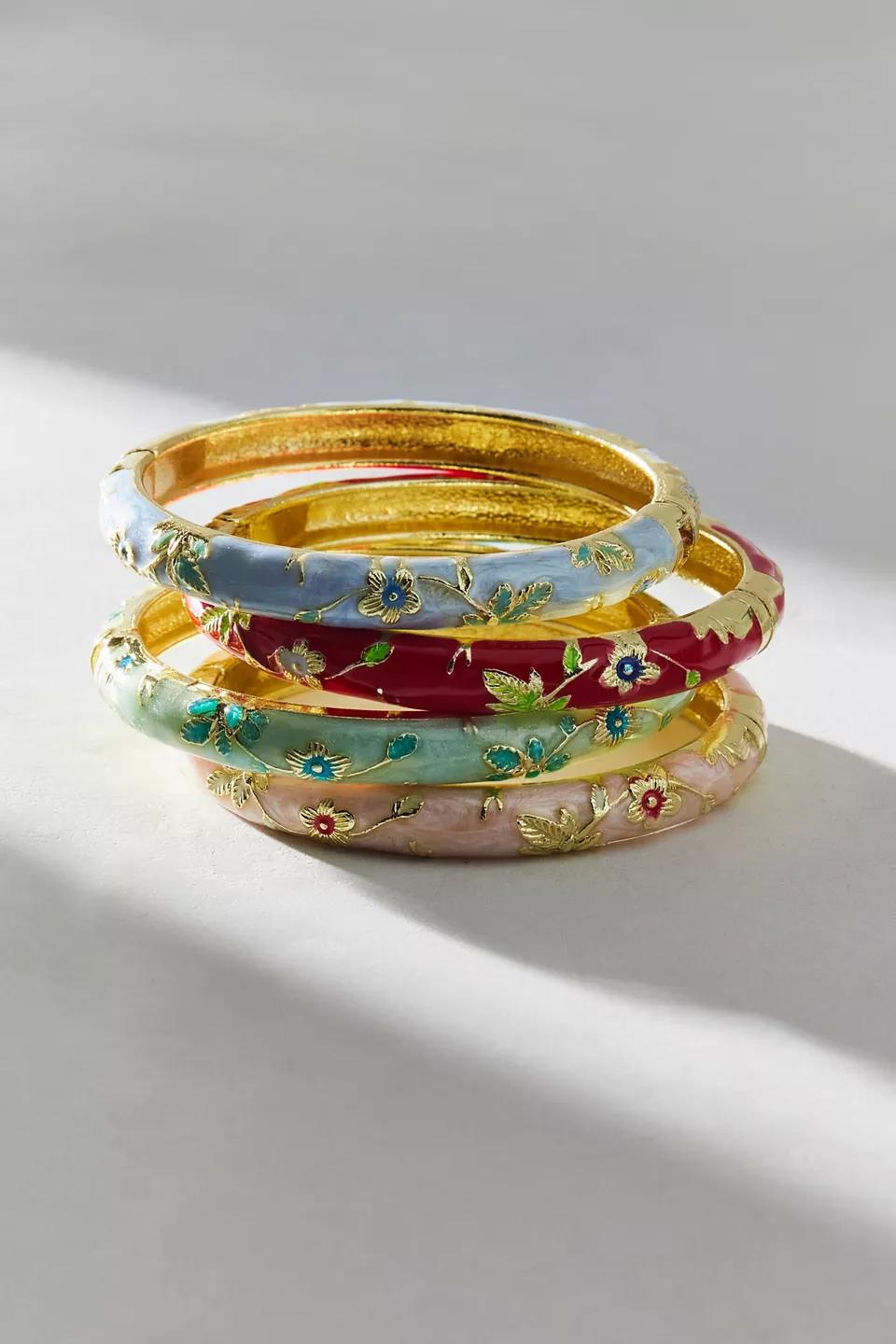 Enamel Floral Bangle Set
