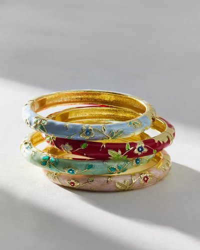 Enamel Floral Bangle Set