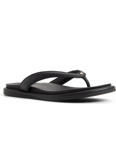 Black Leather Flip-Flop Sandals
