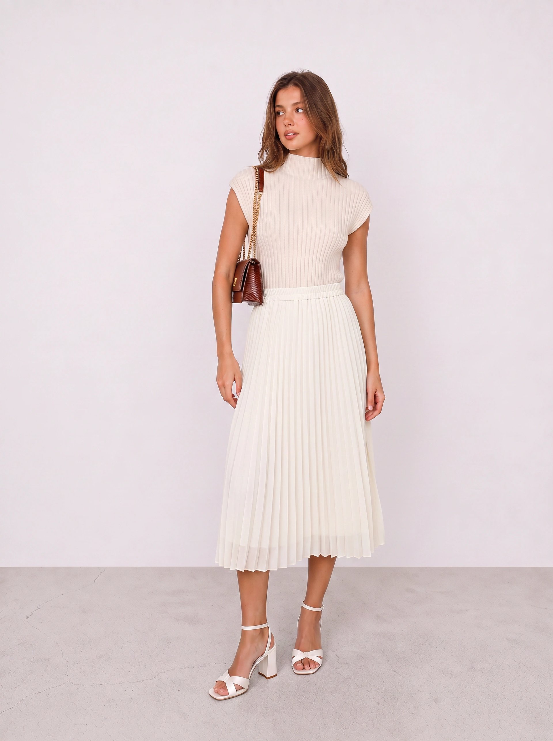 Cream Ribbed Dress Office Outfit