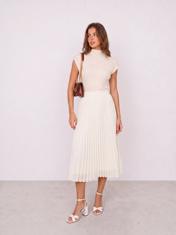 Cream Ribbed Dress Office Outfit