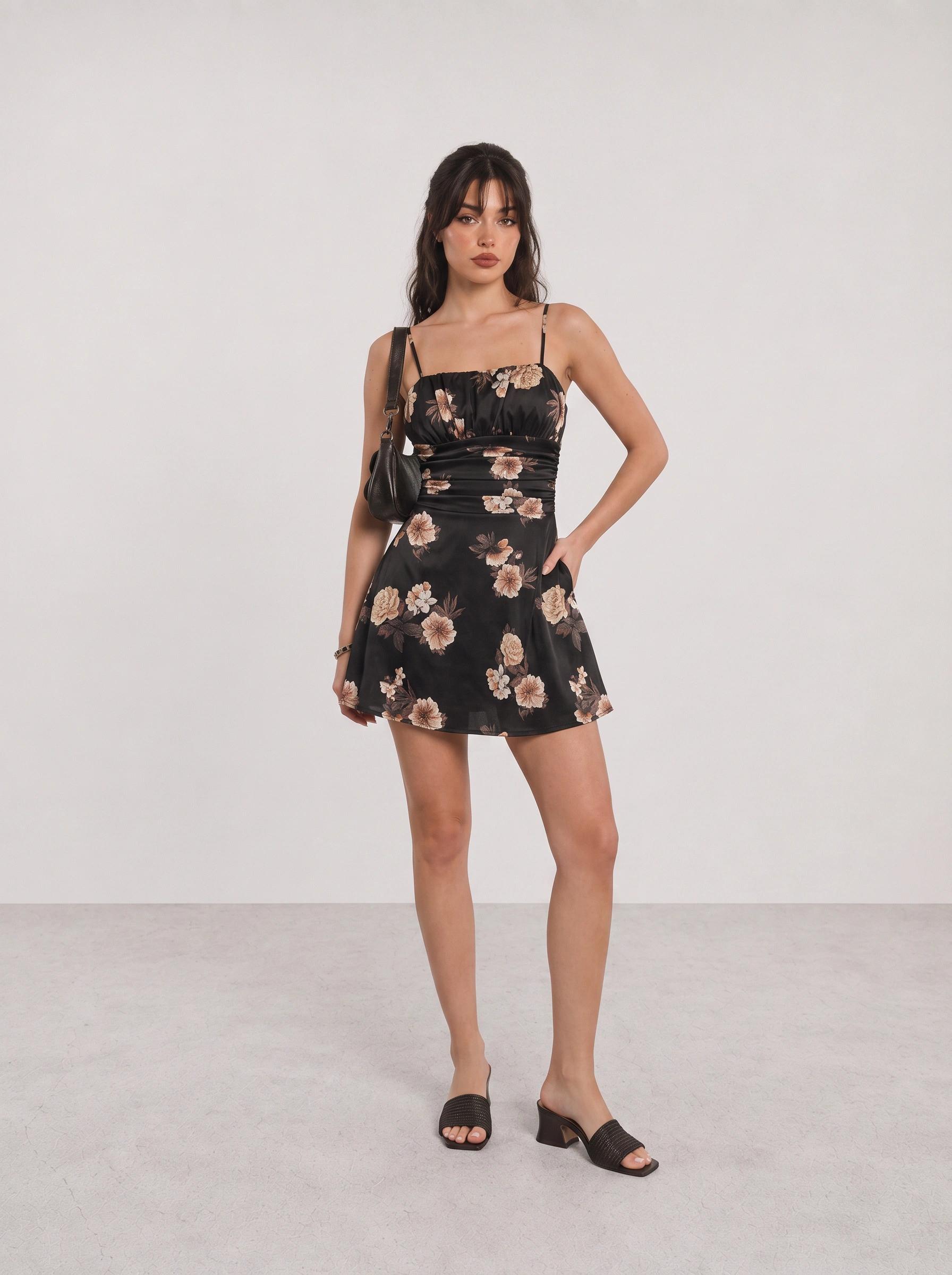 Black Floral Mini Dress Outfit