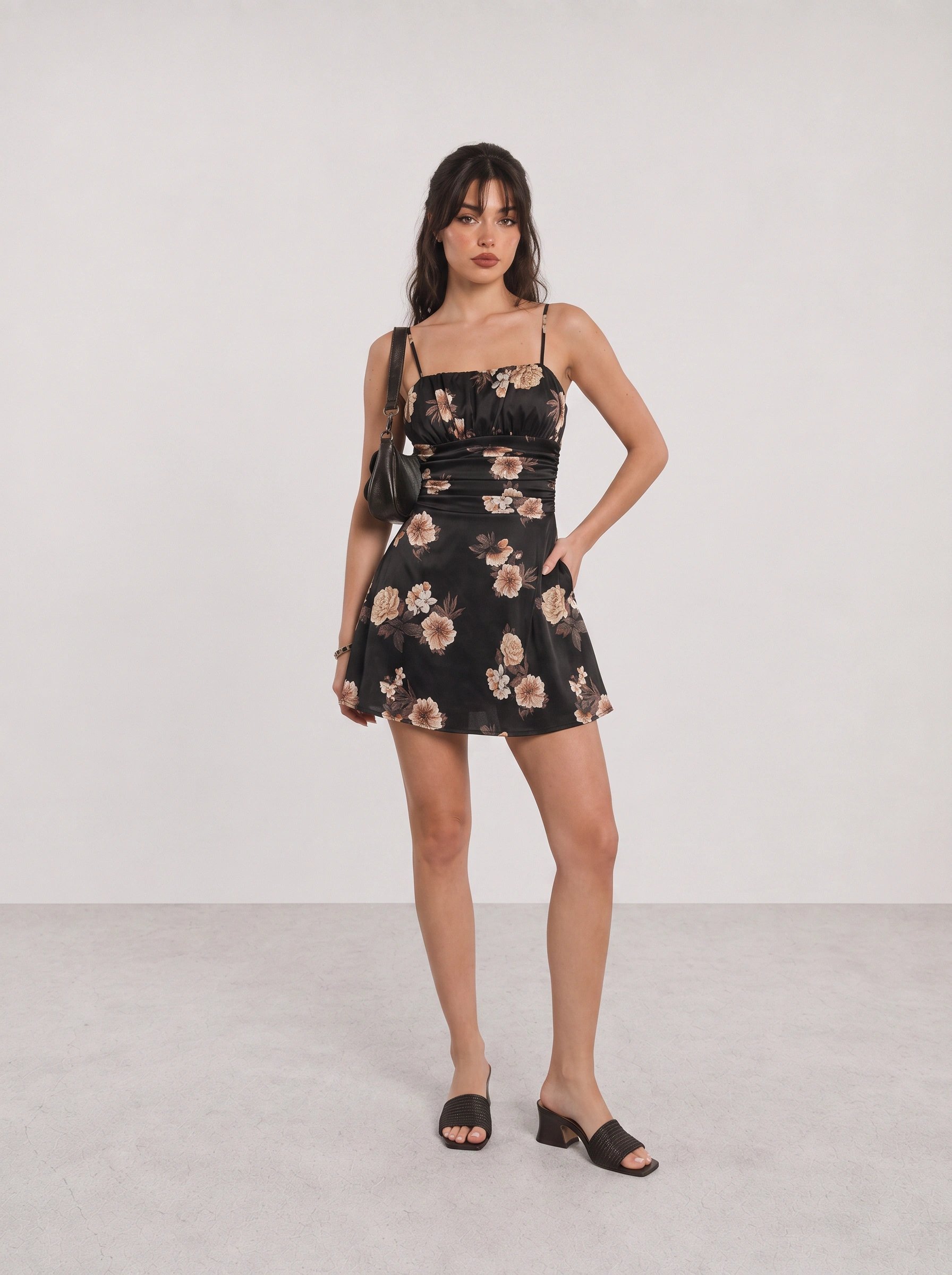 Black Floral Mini Dress Outfit