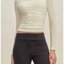 Cream Ruched Mesh-Panel Top