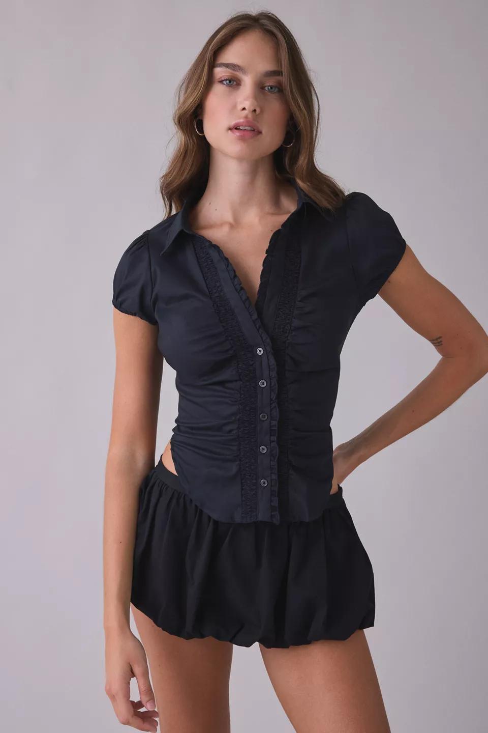 Navy Ruched Short-Sleeve Shirt