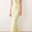 Pale Yellow Satin Cowl Halter Gown
