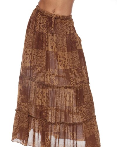 Brown Patchwork Tiered Maxi Skirt