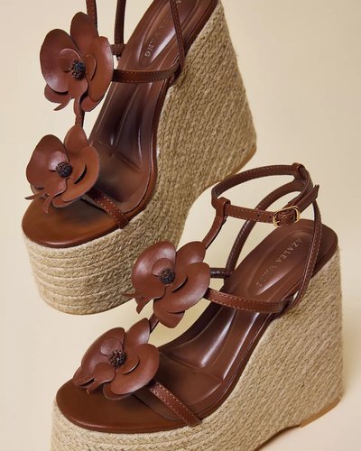 Brown Flower Espadrille Wedges