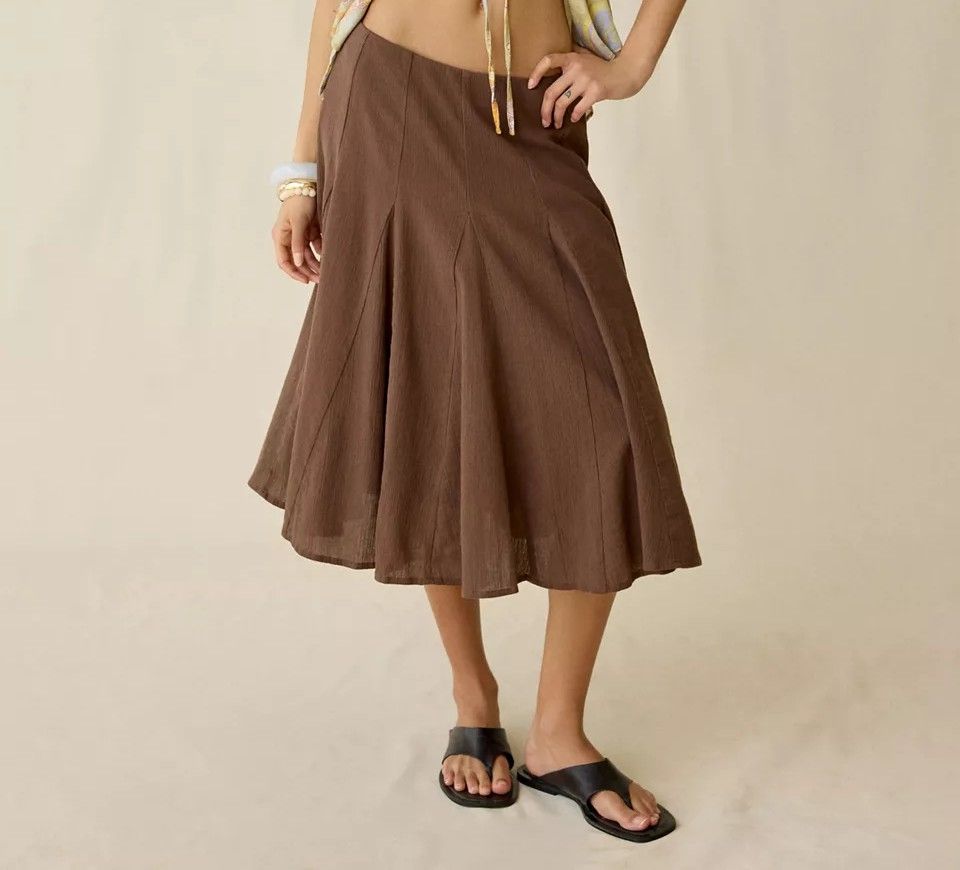 Brown Flowing Midi Skirt
