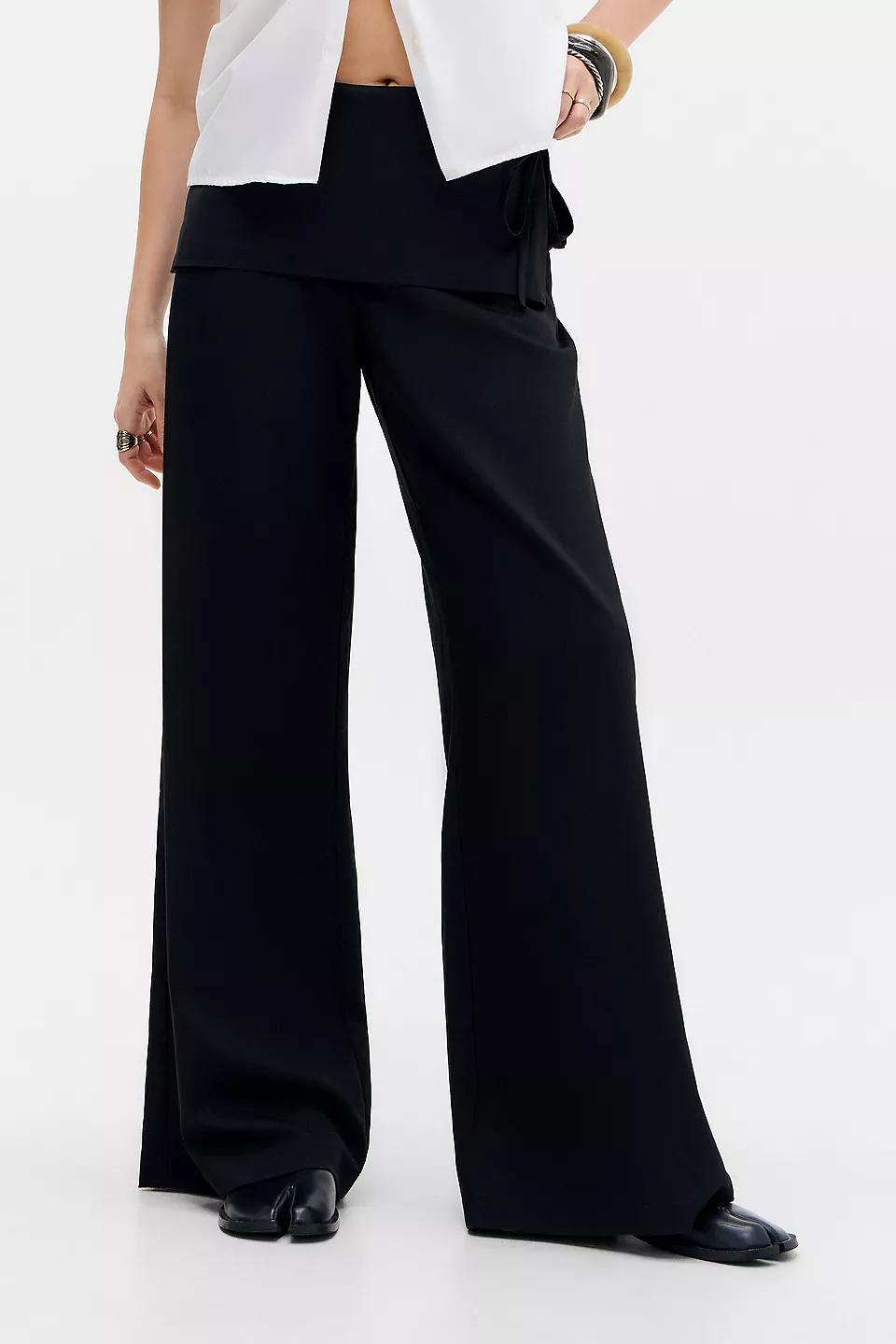 Black Fold-Over Wide-Leg Pants