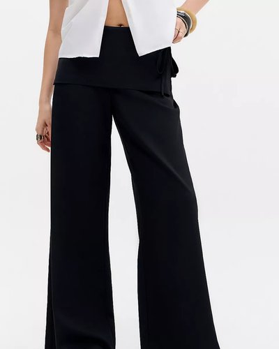 Black Fold-Over Wide-Leg Pants