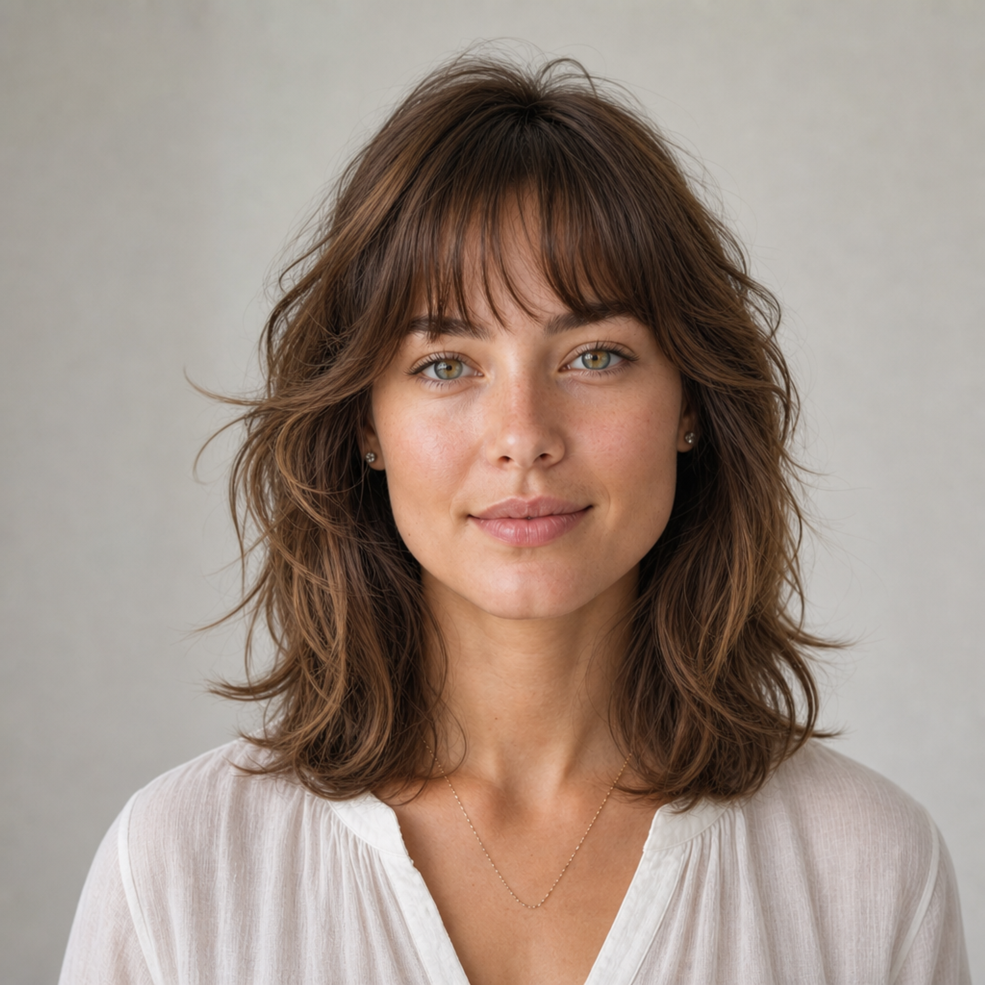 Shag Cut with Full Fringe — hairstyle for square face
