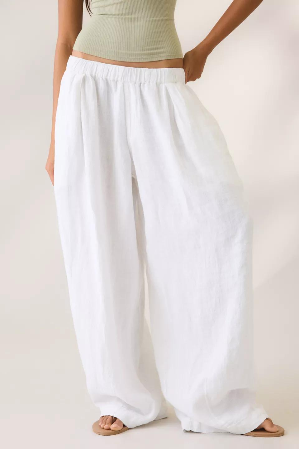 White Linen Wide-Leg Trousers