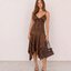 Brown Satin Jacquard Handkerchief-Hem Dress