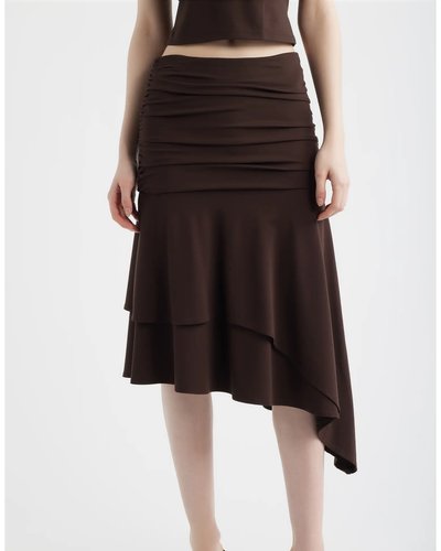 Brown Asymmetric Layered Skirt