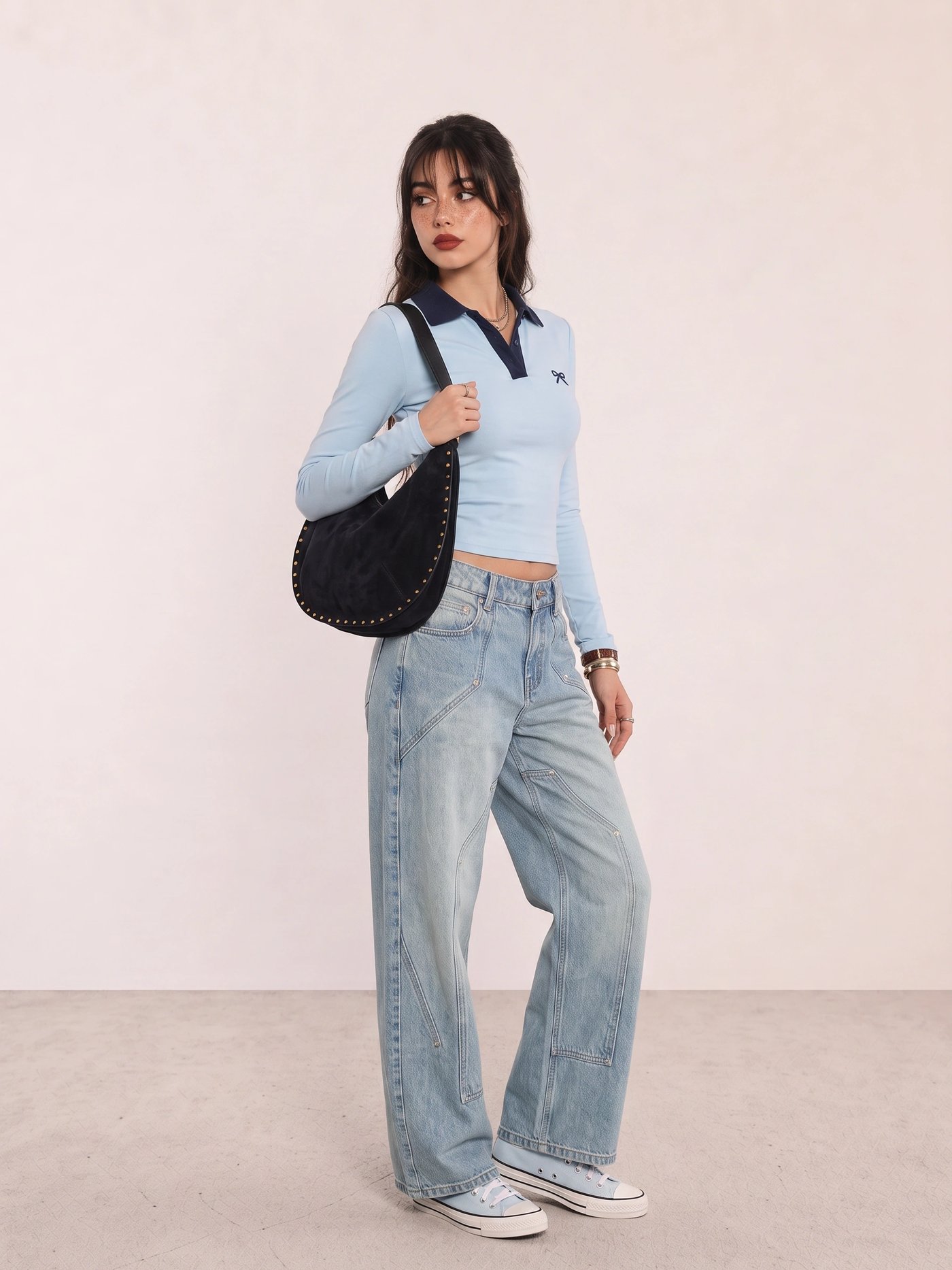 Blue Polo Top and Baggy Jeans Campus Outfit