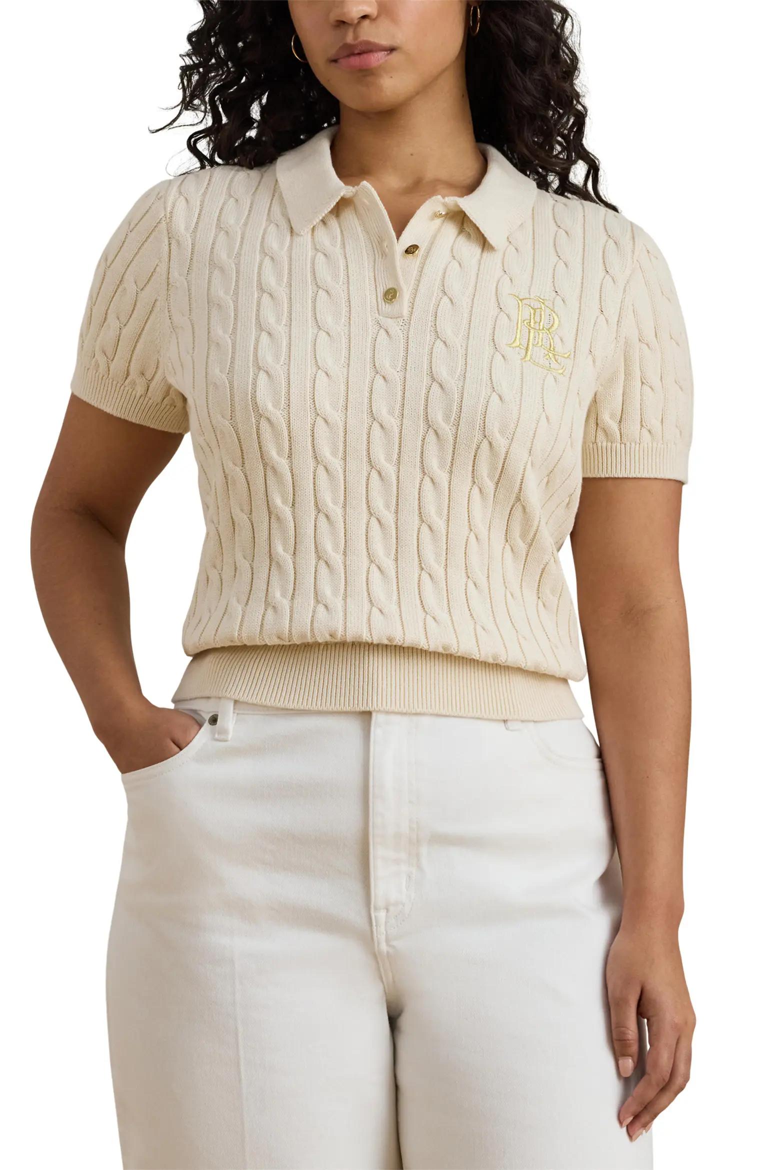 Ivory Cable-Knit Polo Top