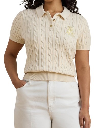 Ivory Cable-Knit Polo Top