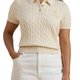 Elfenbeinfarbenes Poloshirt mit Zopfmuster