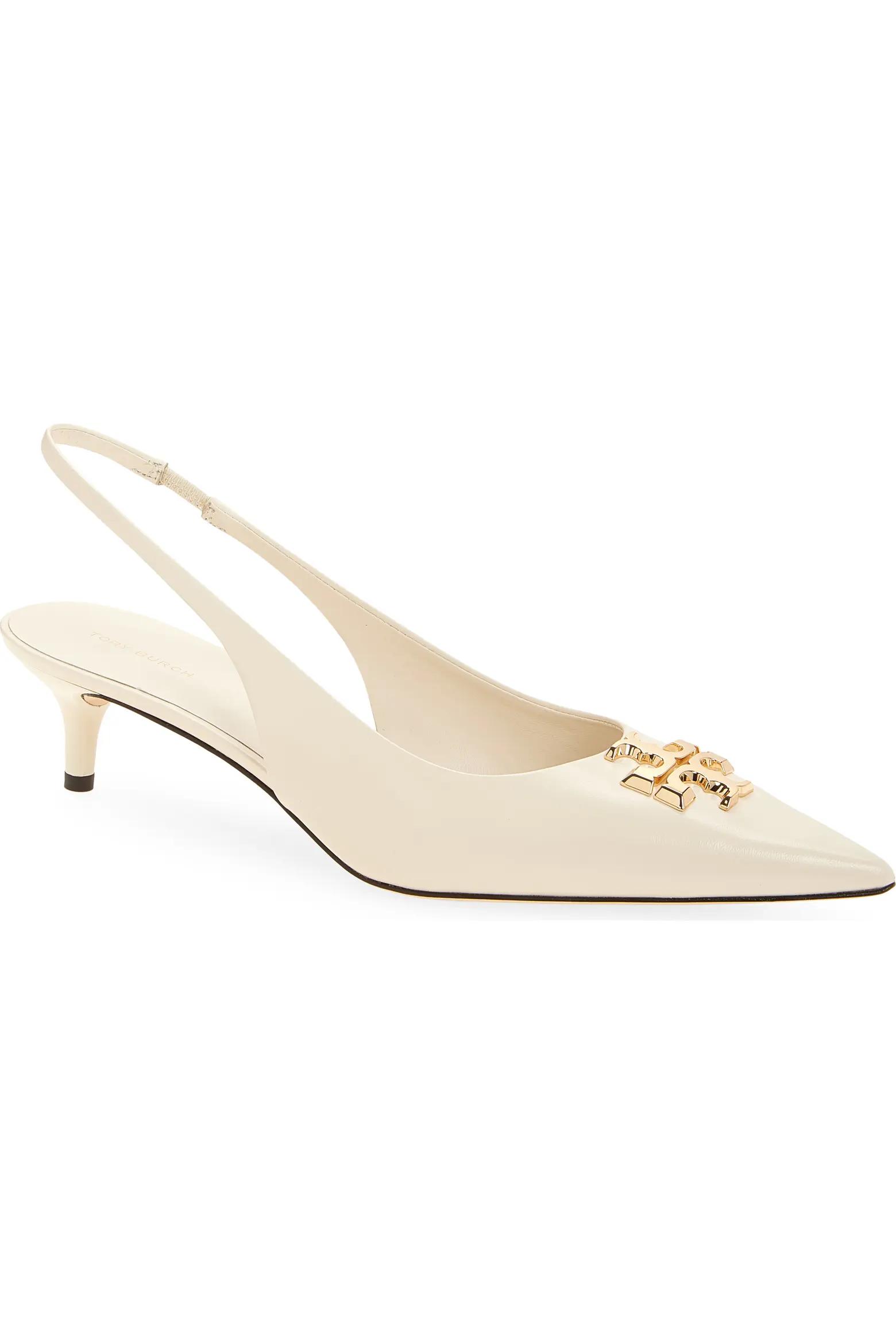 Ivory Kitten-Heel Slingback Pumps