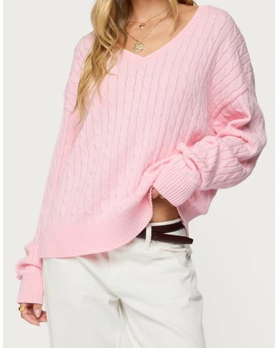 Pink Oversized Cable Knit Sweater