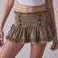 Taupe Ruffled Denim Mini Skirt