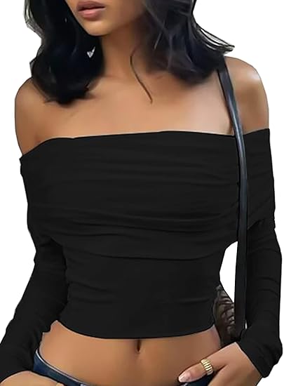 Black Off-Shoulder Ruched Top