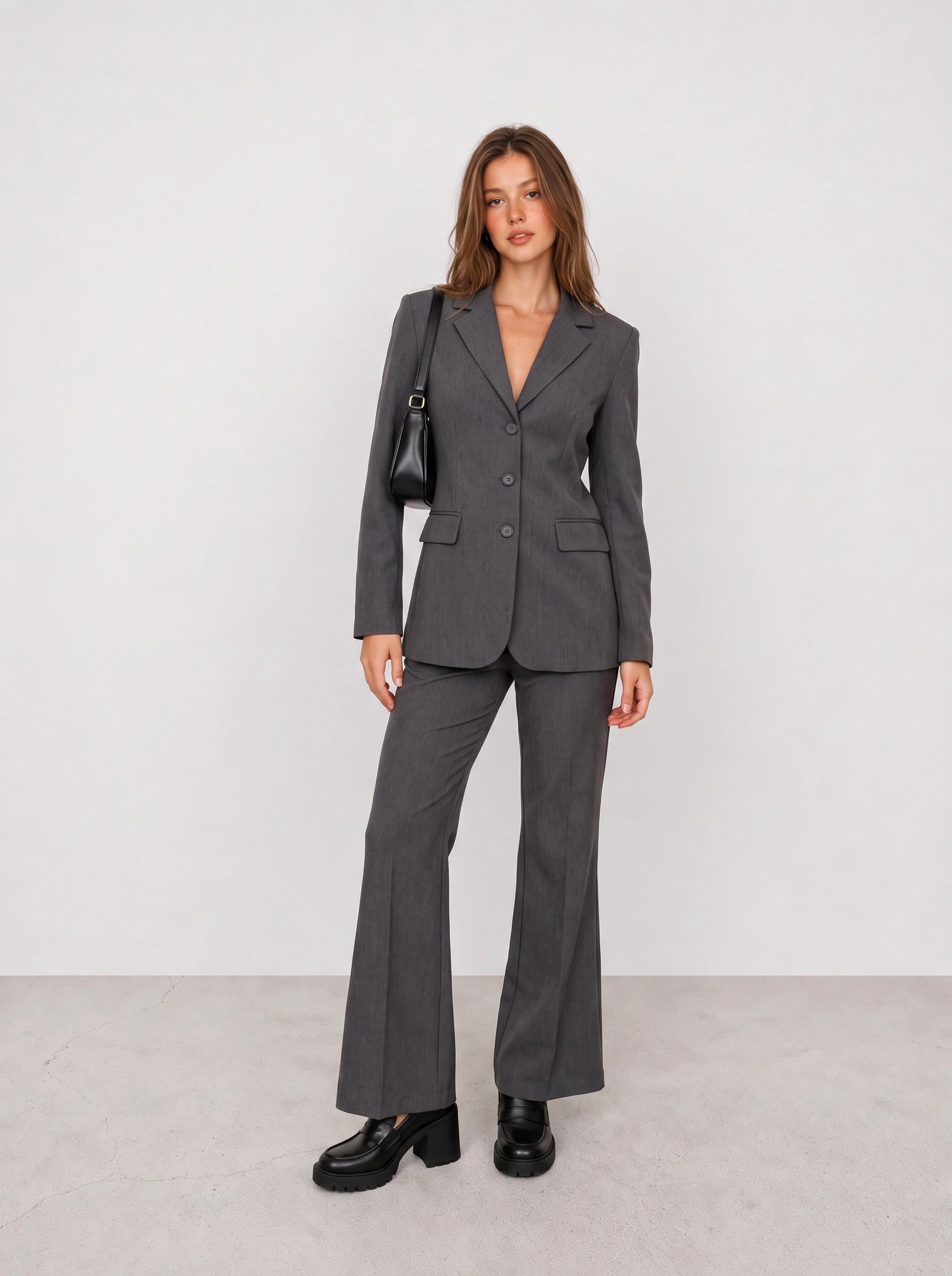 Grey Tailored Suit Office Outfit