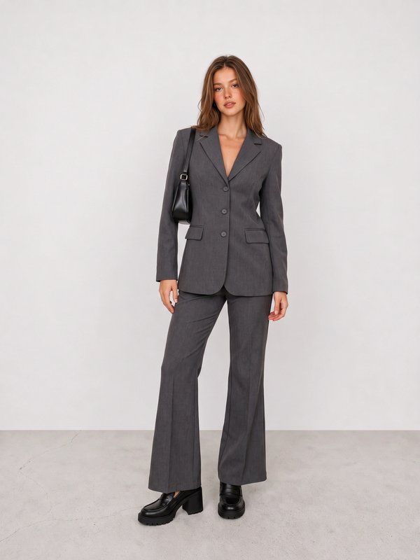 Grey Tailored Suit Office Outfit