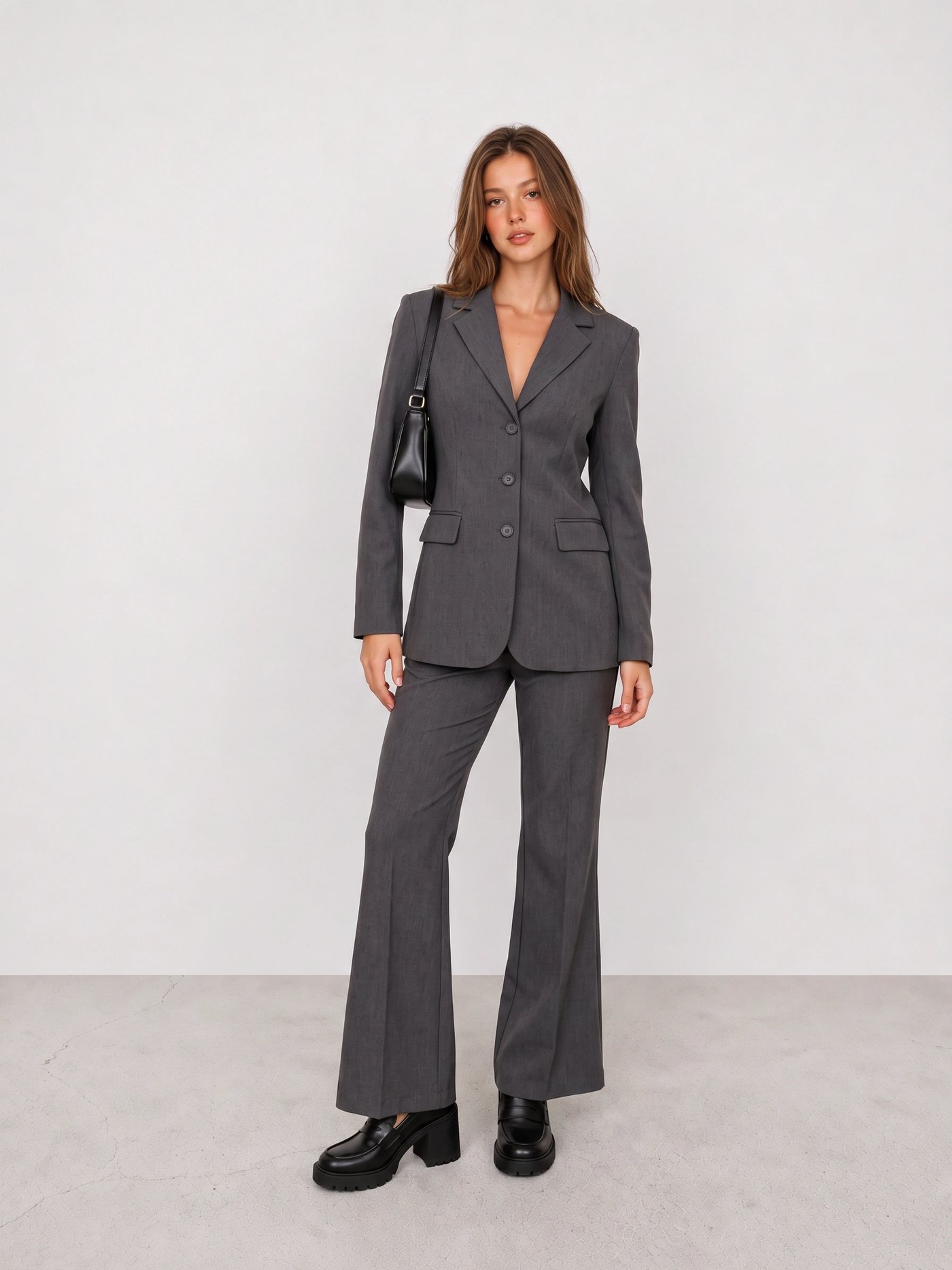 Grey Tailored Suit Office Outfit