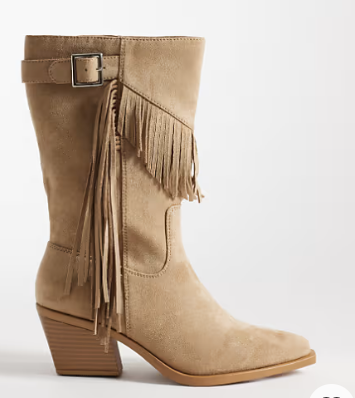 Tan Suede Fringe Cowboy Boots