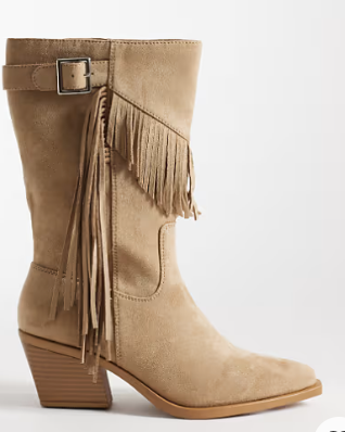 Tan Suede Fringe Cowboy Boots