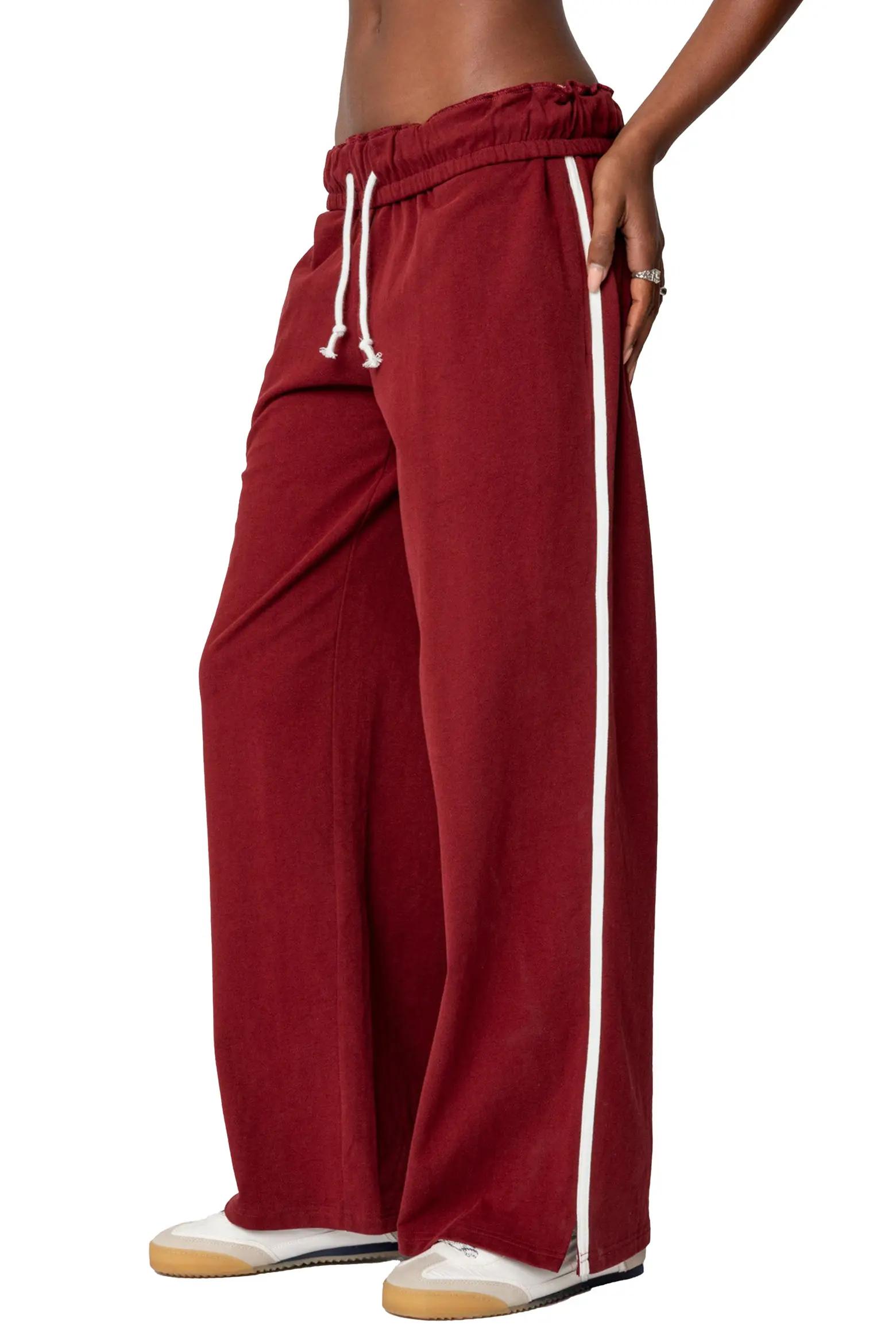 Burgundy Wide-Leg Track Pants