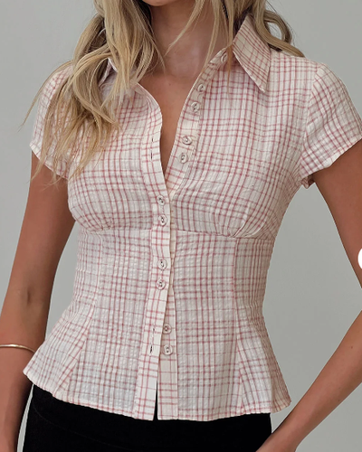 Pink Plaid Polo Crop Top
