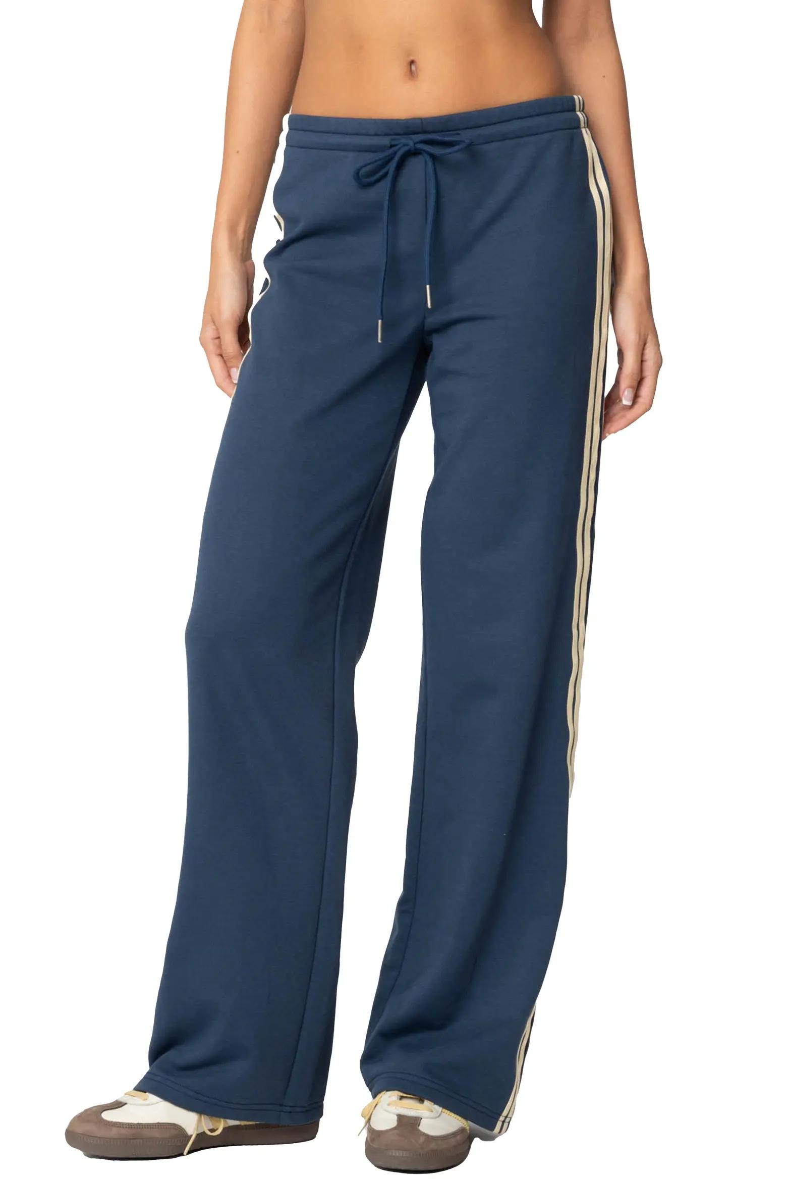 Navy Wide-Leg Track Pants