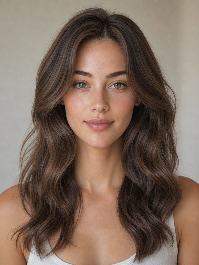 Front view of effortless beach waves styled for a heart-shaped face