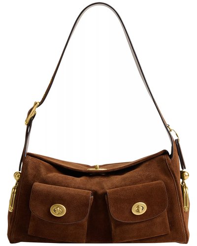Braune Schultertasche aus Veloursleder